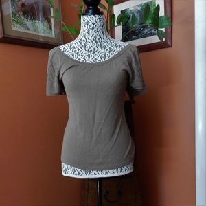 Loft Brown Knit Short Sleeve Rayon Top XS
